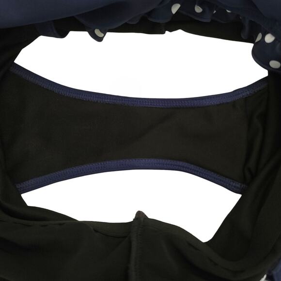 PEEK & BEAU Asos Eco Ruffle belted navy polka dot one piece swimsuit 10 D/DD-E - Picture 2 of 5